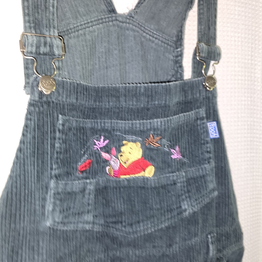Disney Corduroy Winnie the Pooh Green Overalls with Red Accent - Picture 3 of 16